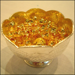 "Silver Flower Basket with gold coated silver flowers - Click here to View more details about this Product